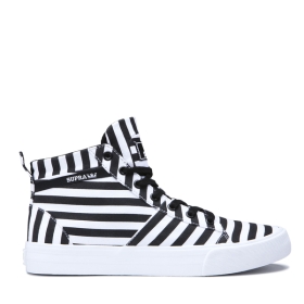 Supra Mens STACKS MID High Top Shoes Black/White Stripe | US-99815